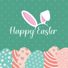 beautiful Easter greeting card with easter eggs abd bunny, happy easter