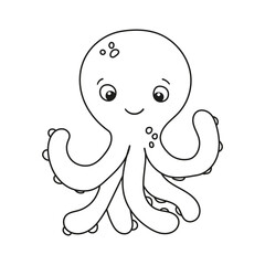 Vector cute cartoon octopus in flat style. Illustration of sea animal character