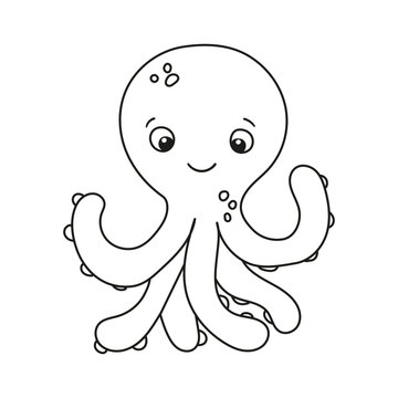 Vector cute cartoon octopus in flat style. Illustration of sea animal character
