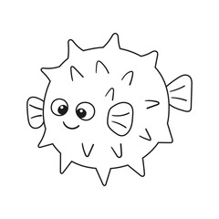 Vector cute cartoon blow fish in flat style. Illustration of sea animal character