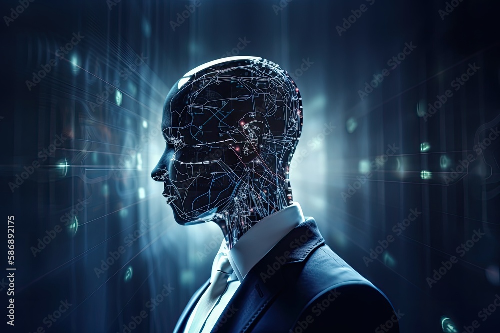 Poster artificial intelligence, ai concept. businessman using automation technology and machine learning in
