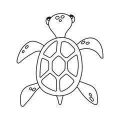 Vector cute cartoon sea turtle in flat style.Illustration of sea animal character