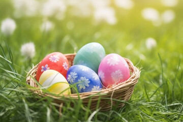 Fototapeta na wymiar colorful easter background with colorful decorative easter eggs