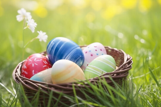 colorful easter background with colorful decorative easter eggs