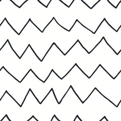 Vector seamless drawing zigzag pattern. Simple black and white striped background. Fabric hand drawn endless print