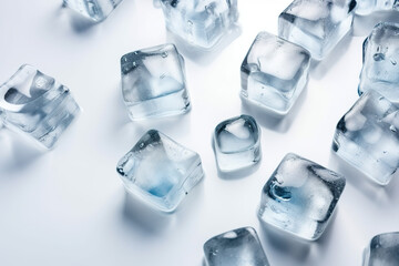 melting ice cubes on white table