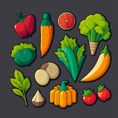 Collection of vegetables with a 3d rendering, adding depth and texture to any design