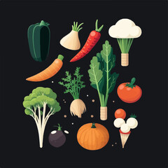 Set of vegetable illustrations with a vintage and retro feel, perfect for nostalgic designs