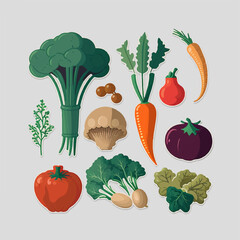 Realistic and detailed vector set of vegetables with intricate textures and details