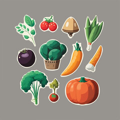 An isolated vegetable set with each item on its own layer for easy customization