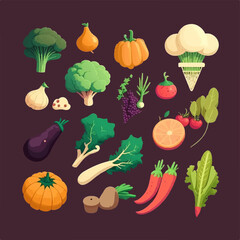Vector set of vegetables with hand-drawn elements that add a unique and personal touch