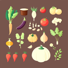 Collection of vegetable icons with a retro and vintage look, perfect for nostalgic designs