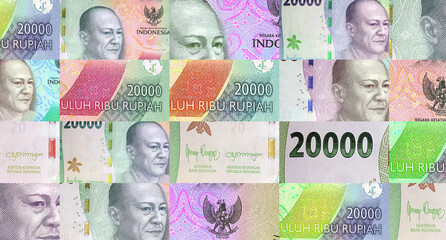 Indonesian Rupiah 20000 IDR banknotes abstract color mosaic pattern