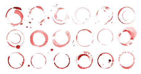 Vine Stain Isolated, Red Drink Round Print, Glass Stamp, Watercolor Ring, Vine Stain on White...