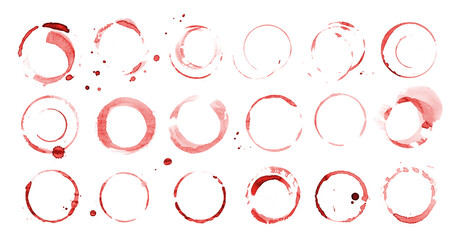 Vine Stain Isolated, Red Drink Round Print, Glass Stamp, Watercolor Ring, Vine Stain on White Background