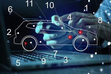 Choosing an electric vehicle. electric car choice. pointing at symbol on charging machine. electric car production Virtual Technology AR Augmented Reality or VR Virtual Reality metaverse.