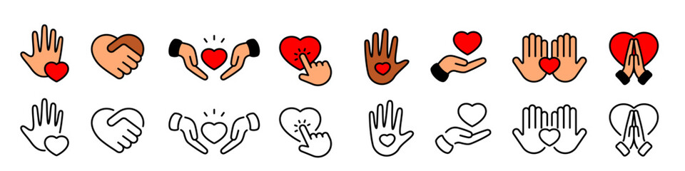 Obraz premium Hearts with hands icons set illustration