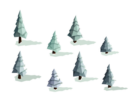 Low poly vector winter conifer set