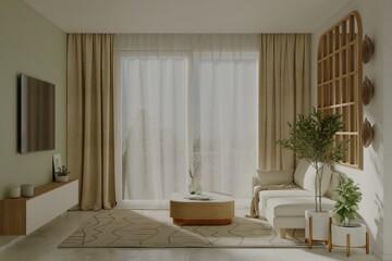Cozy beige living-room in mountains with relaxing and elegant view part 2
