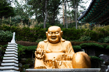 Gautama Buddhist or Gautama Maha Katyayana Buddhism or Phra sangkajai buddha for korean people travelers travel visit and respect praying in Haedong Yonggungsa temple at Gijang in Busan, South Korea