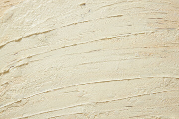 Fototapeta premium Beige texture of cream with ingredients from pineapple (Ananas comosus). Background for design and advertising cosmetic, lotion or exfoliate. Copy space