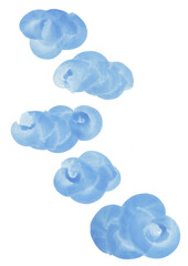 set of blue clouds painted in ink on paper