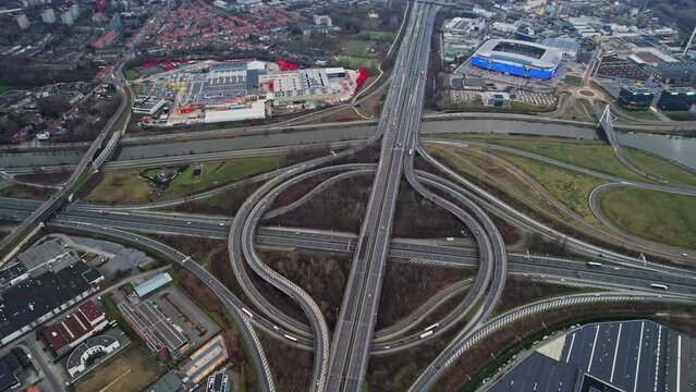 Belgian multilane highway aerial shote