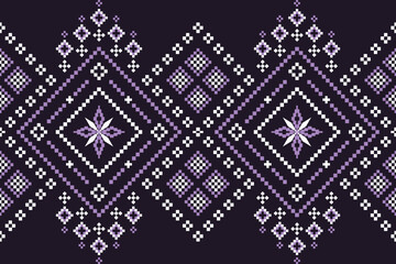 Purple cross stitch traditional ethnic pattern paisley flower Ikat background abstract Aztec African Indonesian Indian seamless pattern for fabric print cloth dress carpet curtains and sarong