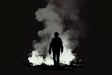 surreal man disappearing in the smoke. Generative Ai