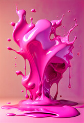 Fototapeta premium Creative abstract color explosion concept, bucket of spilled paint in viva magenta shade. Paint that melts and pours. Illustration, Generative AI.