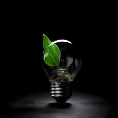 A small tree growing on a coin inside an energy-saving lamp created with Generative AI technology.