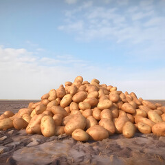 Fresh organic potatoes in the field,harvesting potatoes from soil. created with Generative AI technology.