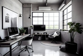 modern interior design for home workspace. Contemporary workspace for creative business. Ai generative