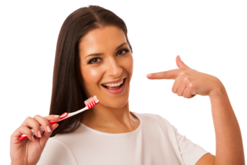 Woman cleaning teeth with toothbrush for perfect hygiene and healthy teeth. isolated without backgroud PNG