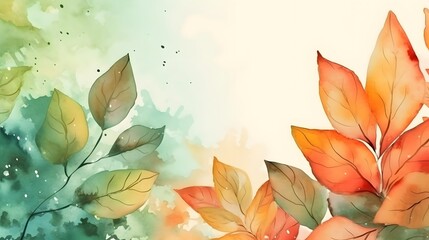 Fototapeta premium vector watercolor leaves frame with copy text space. Generative AI