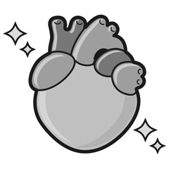 かわいい心臓のイラスト（白黒）