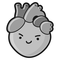 かわいい心臓のキャラクター（白黒）