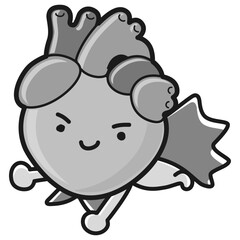 かわいい心臓のヒーローキャラクター（白黒）