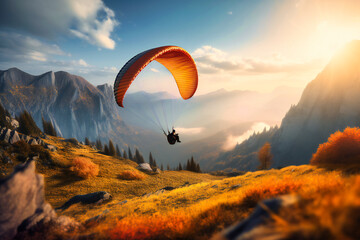 the skies with high-tech summer paragliding equipment for a thrilling adventure - obrazy, fototapety, plakaty