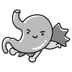 胃のヒーローキャラクター（白黒）