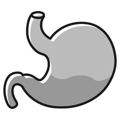 調子の悪い胃のイラスト（胃炎、胃もたれ、不調など）（白黒）