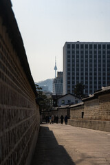 Changdeokgung Palace built by the kings of the Joseon dynasty in Seoul during winter morning at Jongno , Seoul South Korea : 3 February 2023