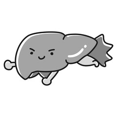 健康な肝臓のイラスト（ヒーローキャラクター）（白黒）