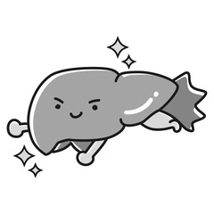 健康な肝臓のイラスト（ヒーローキャラクター）（白黒）