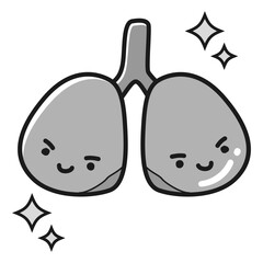 健康な肺のキャラクター（白黒）