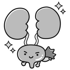 健康な膀胱のイラスト（ヒーローキャラクター）(白黒)