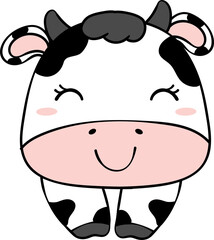 Cute happy smile baby cow face children cartoon character doodle hand drawing 