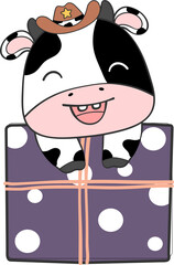 Cute happy smile baby cow celebrating birthday party children cartoon character doodle hand drawing 