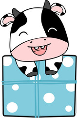 Cute happy smile baby cow celebrating birthday party children cartoon character doodle hand drawing