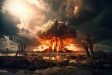 Epic scene of nuclear explosion. The End of the world. Generate Ai